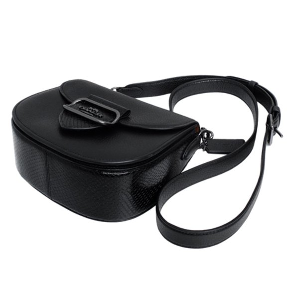 New Coach Morgan Saddle Bag Black Pebble Leather & Snake Embossed Trim CG470 - Picture 7 of 7